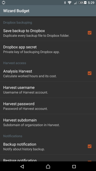 Скриншот настроек доступа к Dropbox