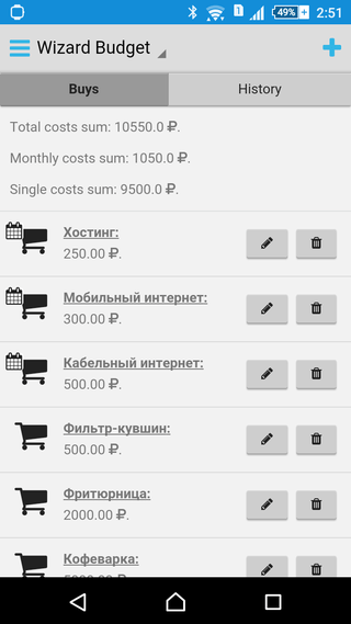 Скриншот списка покупок