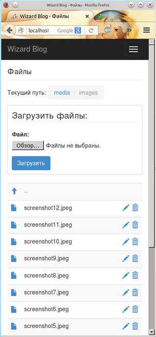 Скриншот менеджера файлов (мобильного вида)