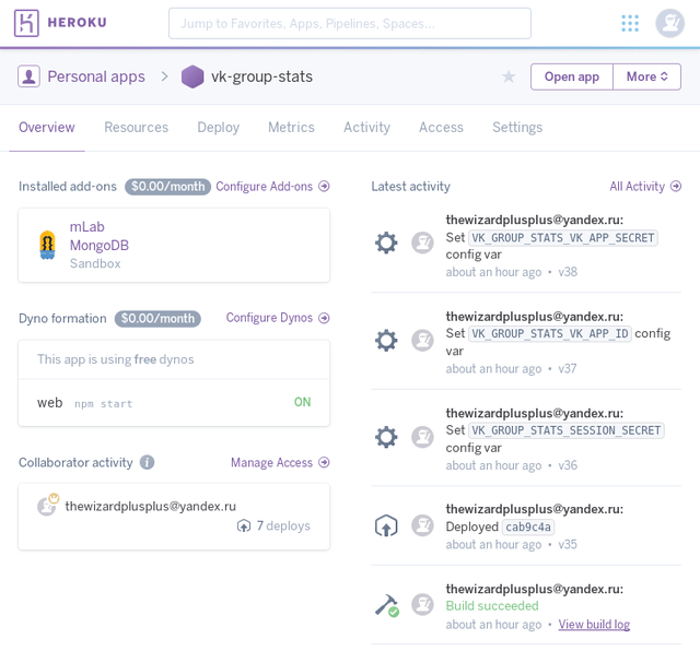 Heroku dashboard
