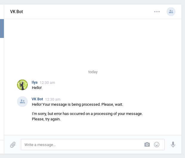 Error in a message processing