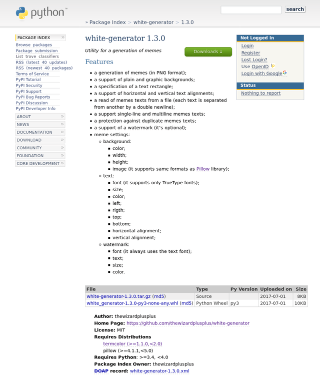 Package in the PyPI (https://pypi.python.org/)